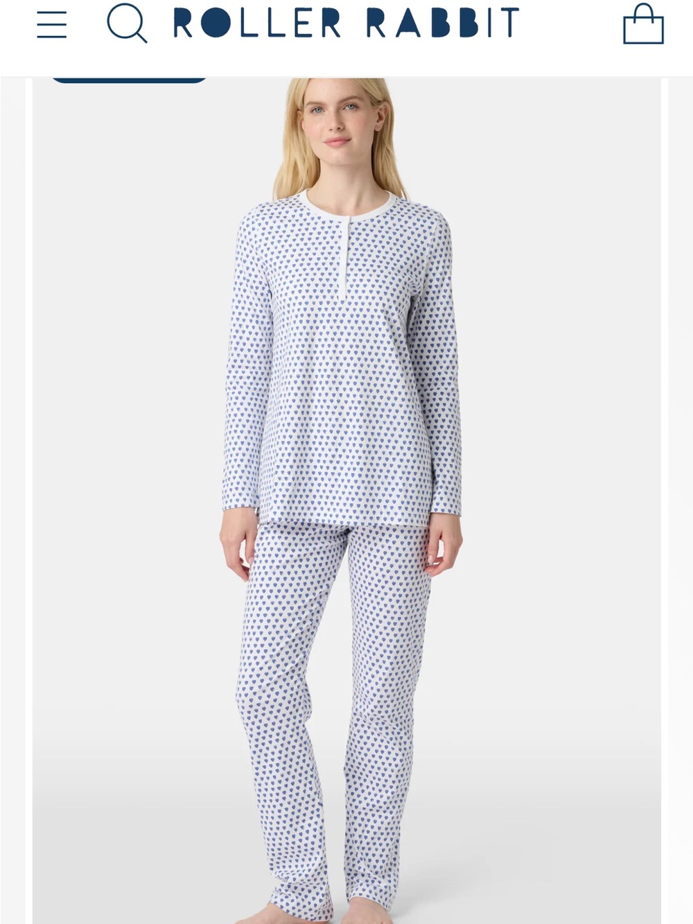 Roller Rabbit Blue and White Heart-Print Long Sleeve Pajama Set